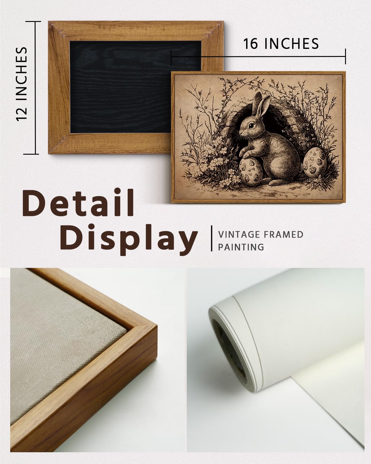 VIYYIEA Framed Wall Art for Living Room, Easter Bunny Egg Canvas Prints, Vintage Home Decor, Rabbits Painting Picture, Bathroom Wall Decor Gifts for Friends or Family -【Easter Collector】-(16L x 12W)