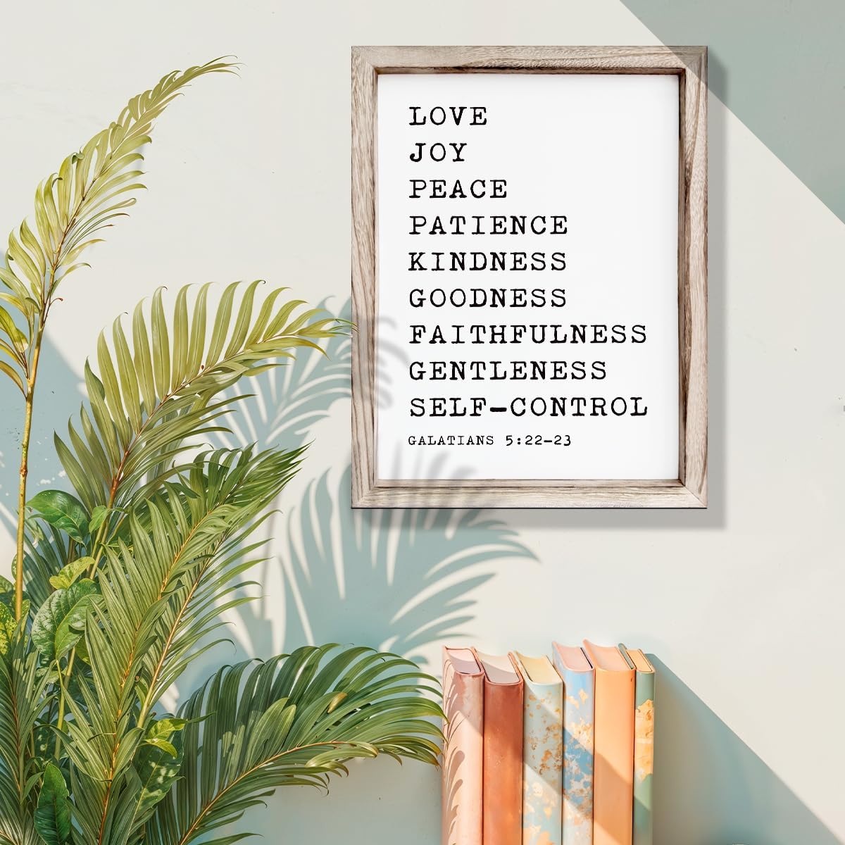 Christian Wall Decors, Positive Home Decors for Living Room, Galatians 5:22-23 Signs Decor, Scripture Decor Art, Framed Wall Plaque Sign 15 * 11.5 inches, Love Joy Peace Sign