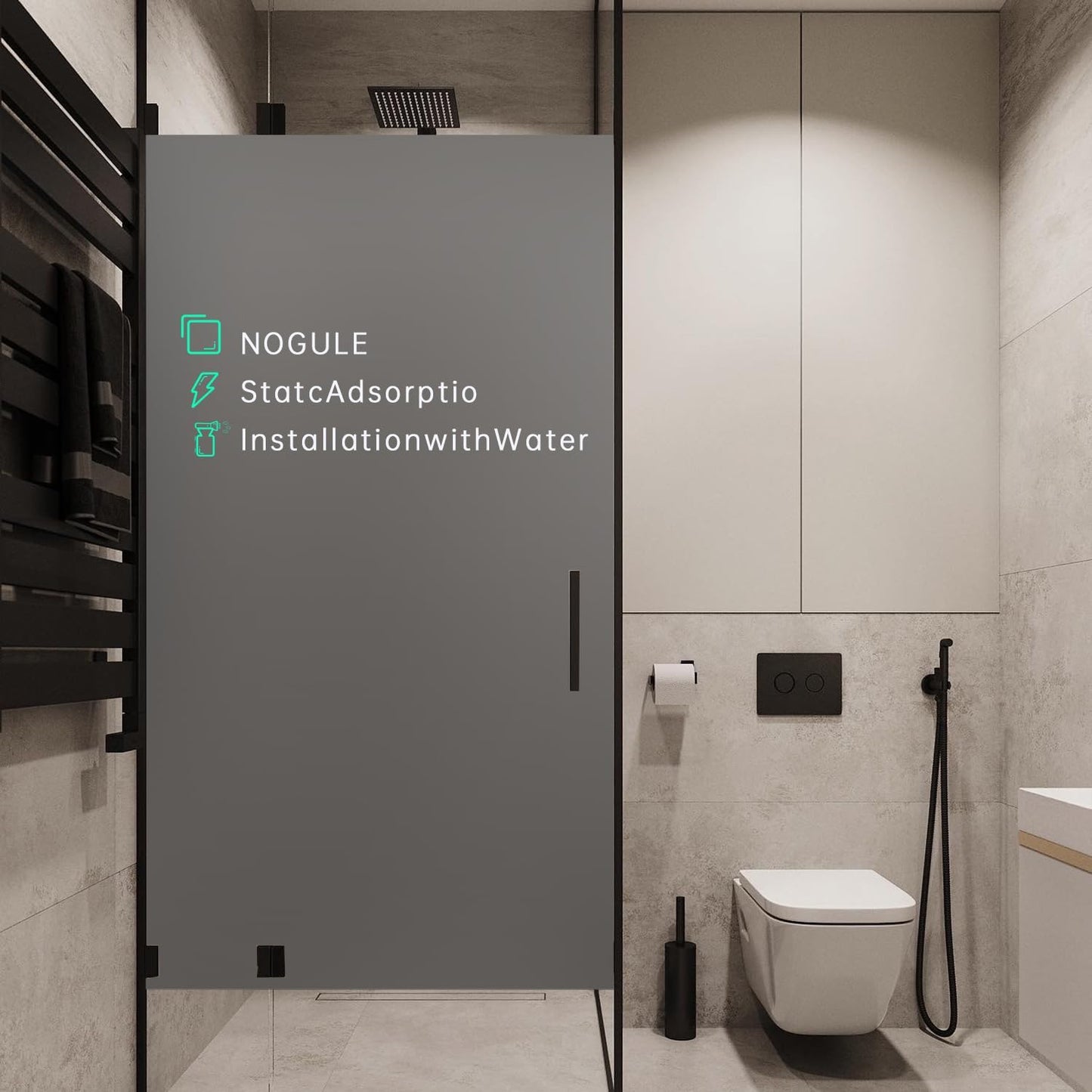 Frosted Glass Window Privacy Film Decorative, Bathroom Privacy Film for Glass Windows Cover, Static Cling, Removable, Reusable, Anti-UV, Anti-Glare, Heat Blocking,Gray,23.6X196.9Inch