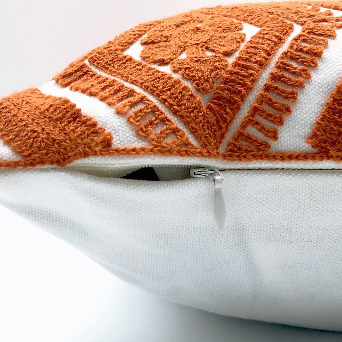 Alysheer Embroidered Decorative Throw Pillow Covers 18x18 inches Set of 2 Pieces, Boho Geometric Modern Chic Classic Pattern Cotton Cushion Cases for Sofa Couch Bed Living Room(Burnt Orange)