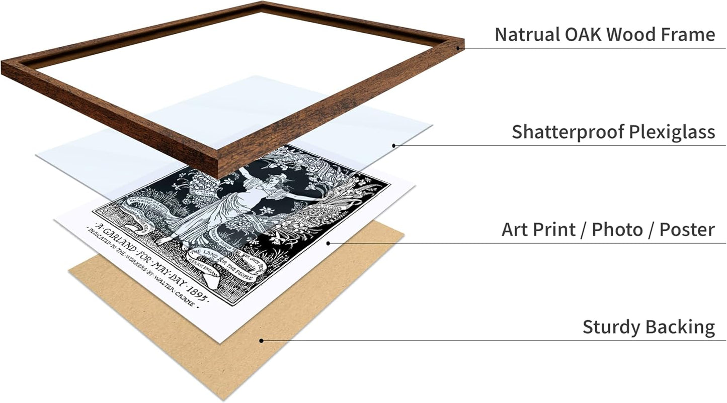 Poster Master Vintage Walter Crane Poster - Retro A Garland for May Day Print - Socialist Art - Gift for Him, Her, Men, Women - Wall Decor for Home, Office, Living Room, 11x14 Brown Framed