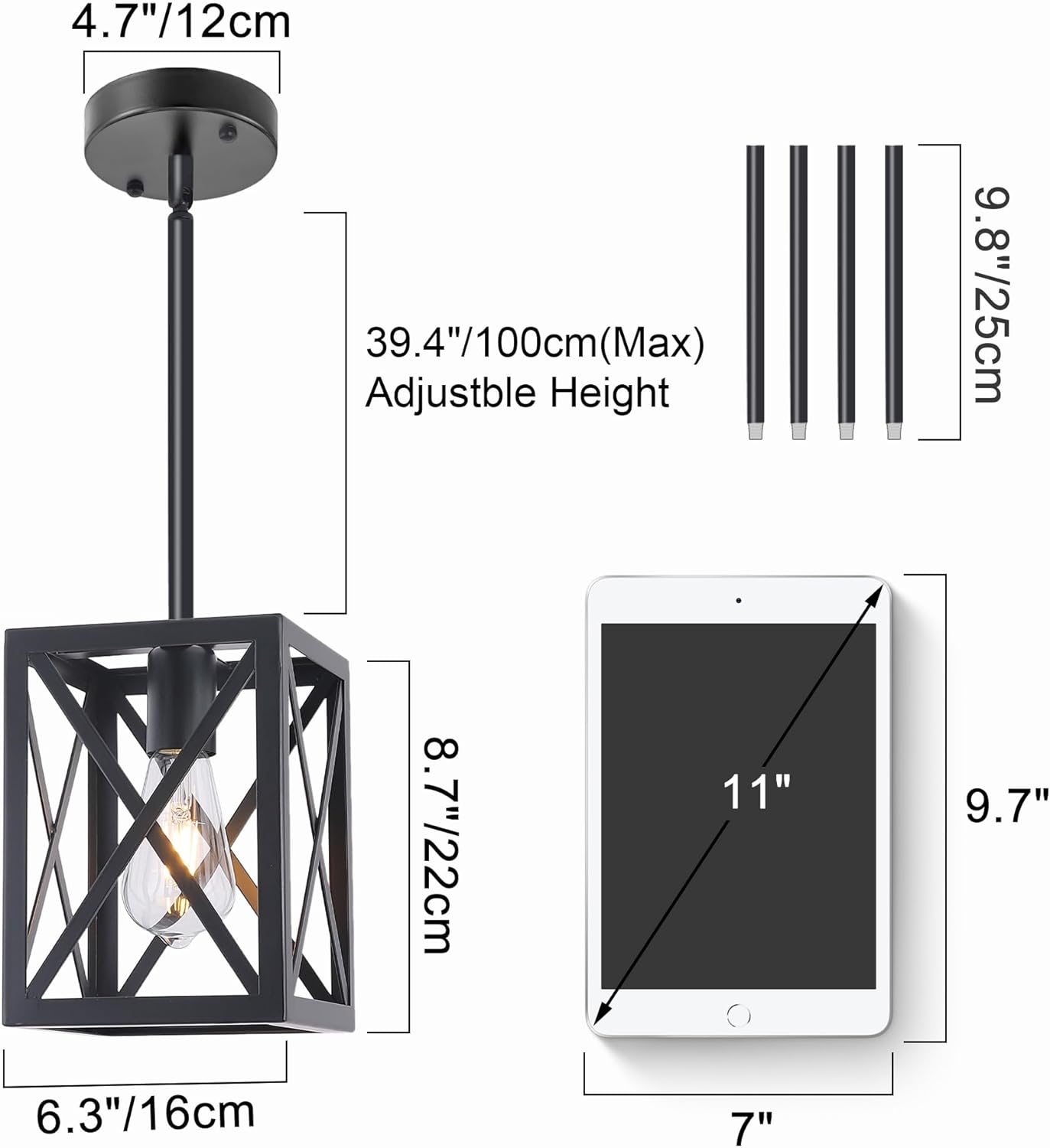 Farmhouse Lantern Pendant Light Fixtures Ceiling Hanging Rustic Chandelier Black (1 Light)