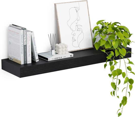 Heimlove 12" Deep Floating Shelves, 36 x 12 Inch Wall Mounted Long Floating Shelf with Invisible Brackets, for Home Decor, Bedroom, Kitchen, Living Room, Bathroom - 1 Pack, Black