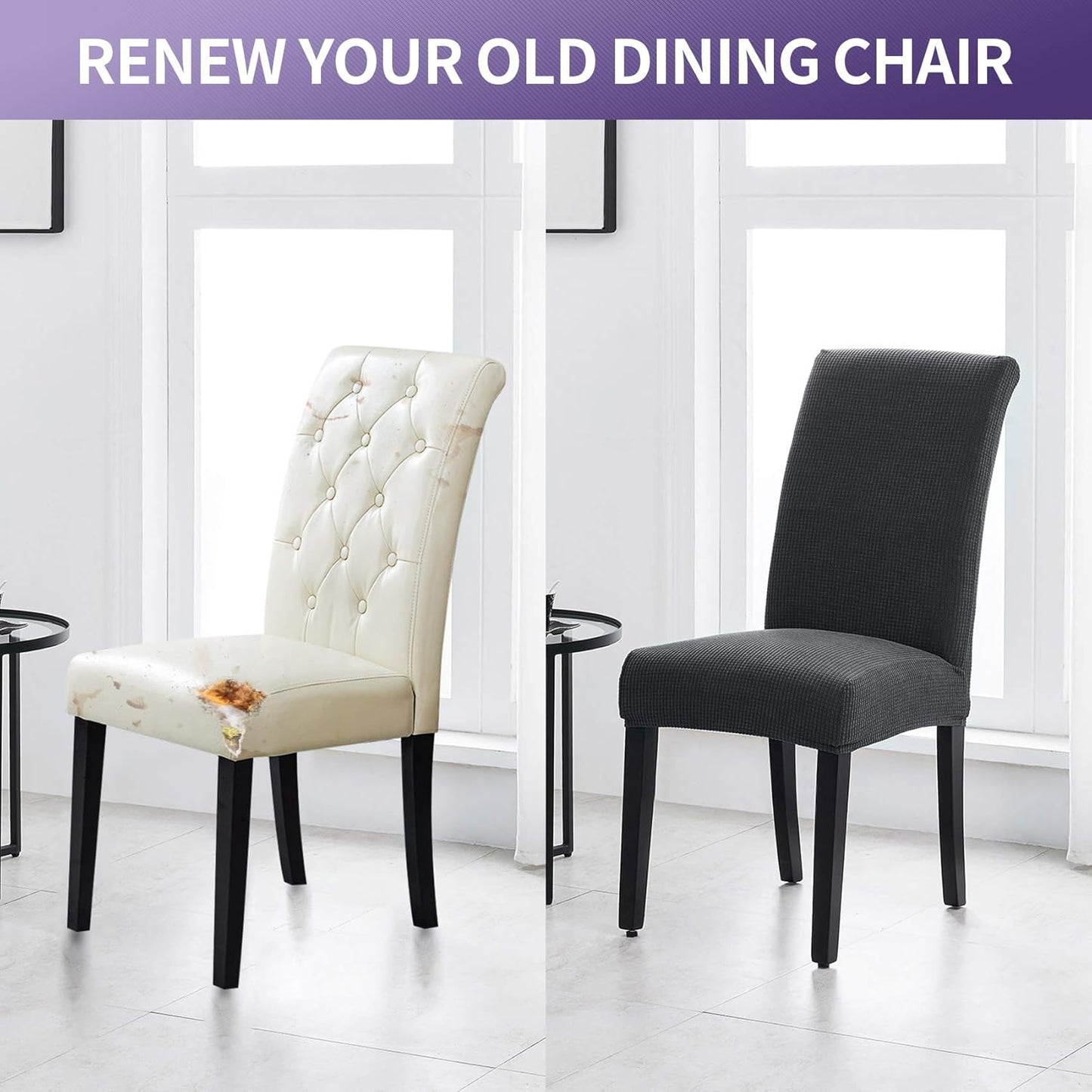 Joccun Chair Covers for Dining Room Set of 6,Dining Chair Slipcover Stretch Dining Room Chair Covers Seat Protector,Washable Parsons Chair Cover for Home,Banquet(Dark Gray,6 Pack)