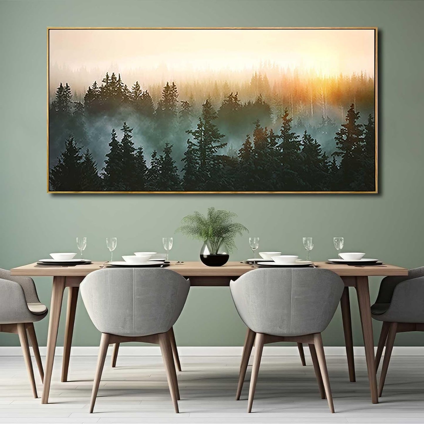 Large Artwork Foggy Forest Canvas Wall Art Landscape Mountain Painting Wall Art for Bedroom Living Room Kitchen Office Framed Wall Art 30x60 Inch