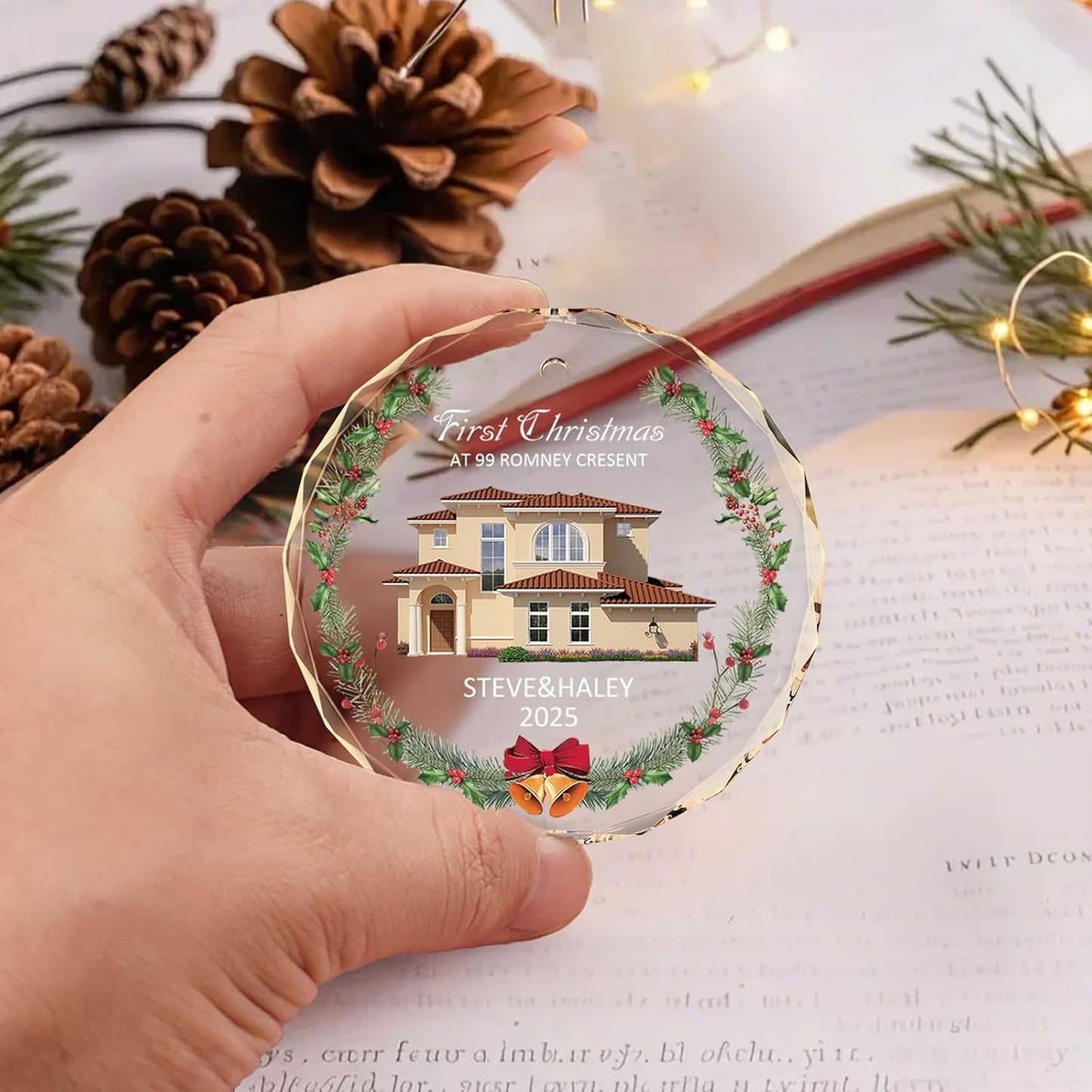 Bemaystar First Christmas in New Home Ornaments 2025–Personalized Crystal Ornament with Photo and Address–Custom Housewarming Gift Keepsake–Christmas Tree Decoration for Couples or Families