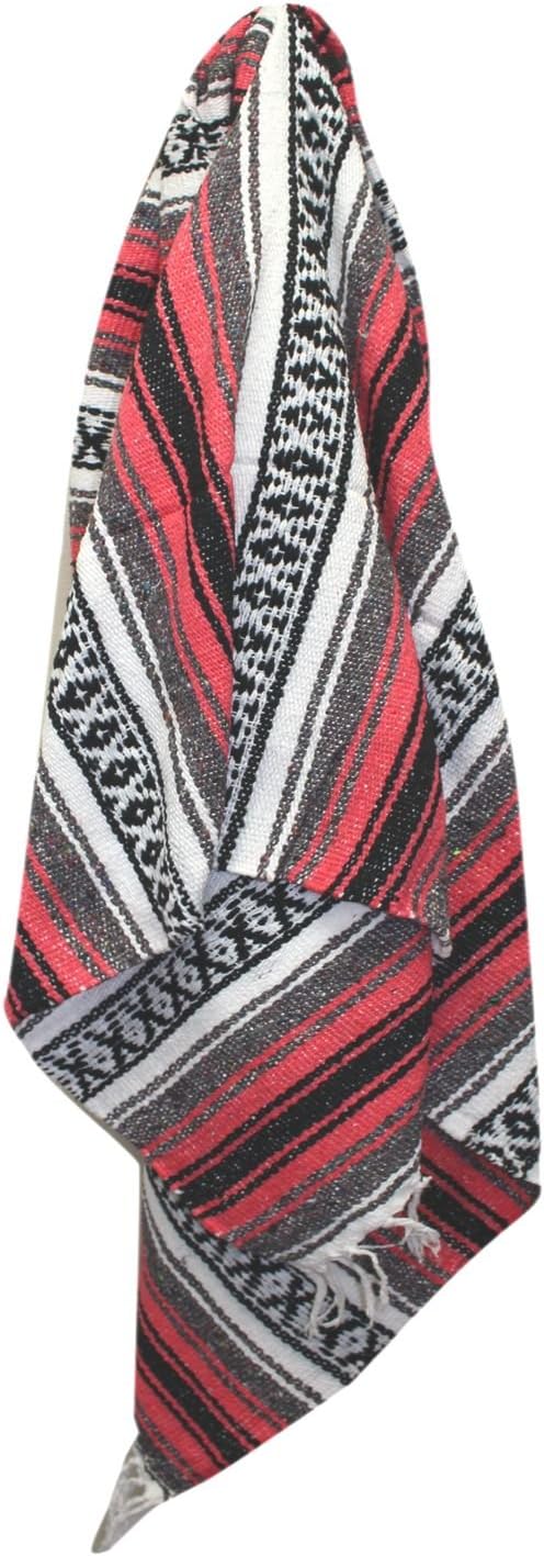 Del Mex Classic Mexican Blanket, Large Authentic Woven Falsa Throw (70"x50"), Artisan Southwest Décor for Beach, Yoga, Outdoors (Salmon)