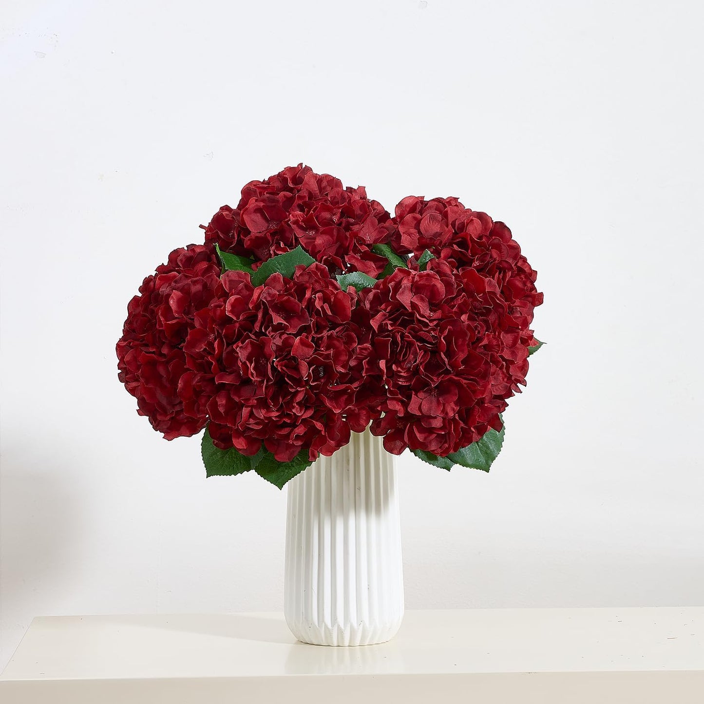 8Pcs Burgundy Fake Flowers Silk Hydrangea Artificial Flowers Bouquets Faux Hydrangea Stems for Home Table Centerpieces Wedding Party Decoration