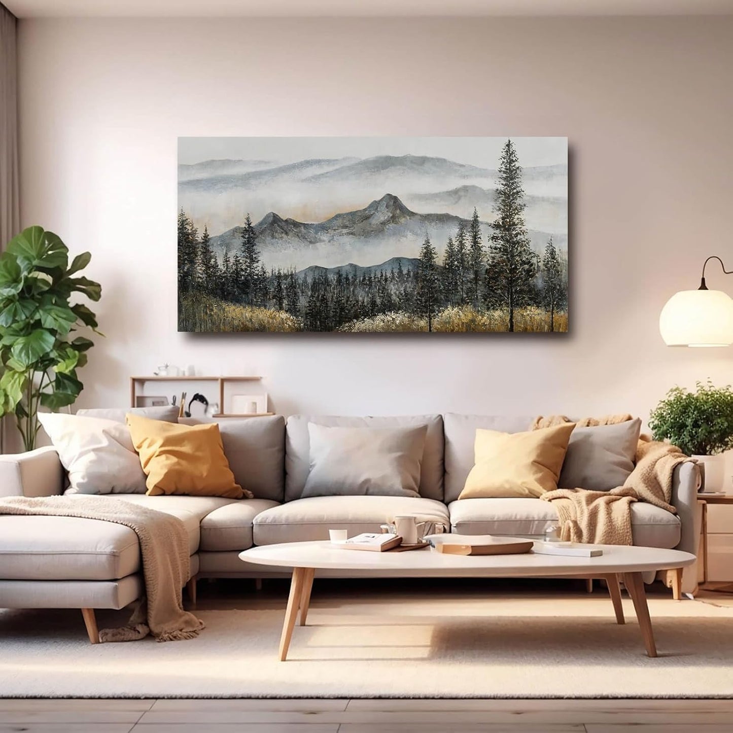 CHUDANHAO Green Wall Art for Living Room Boho Pictures forest Wall Art Modern Wall Decor for Bedroom Office Decor Mountain Prints Poster Artwork for Bedroom 24"x48"