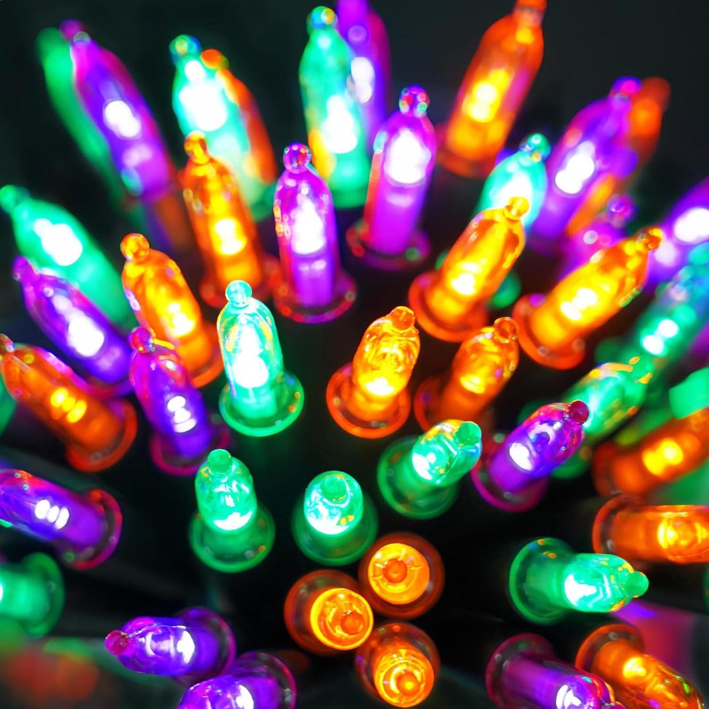 Halloween Orange Purple & Green Lights Decorations, 2 Pack 17FT 100LED Mini String Lights Battery Operated -Waterproof for Indoor Outdoor Patio Tree Holiday Fall Halloween Decor