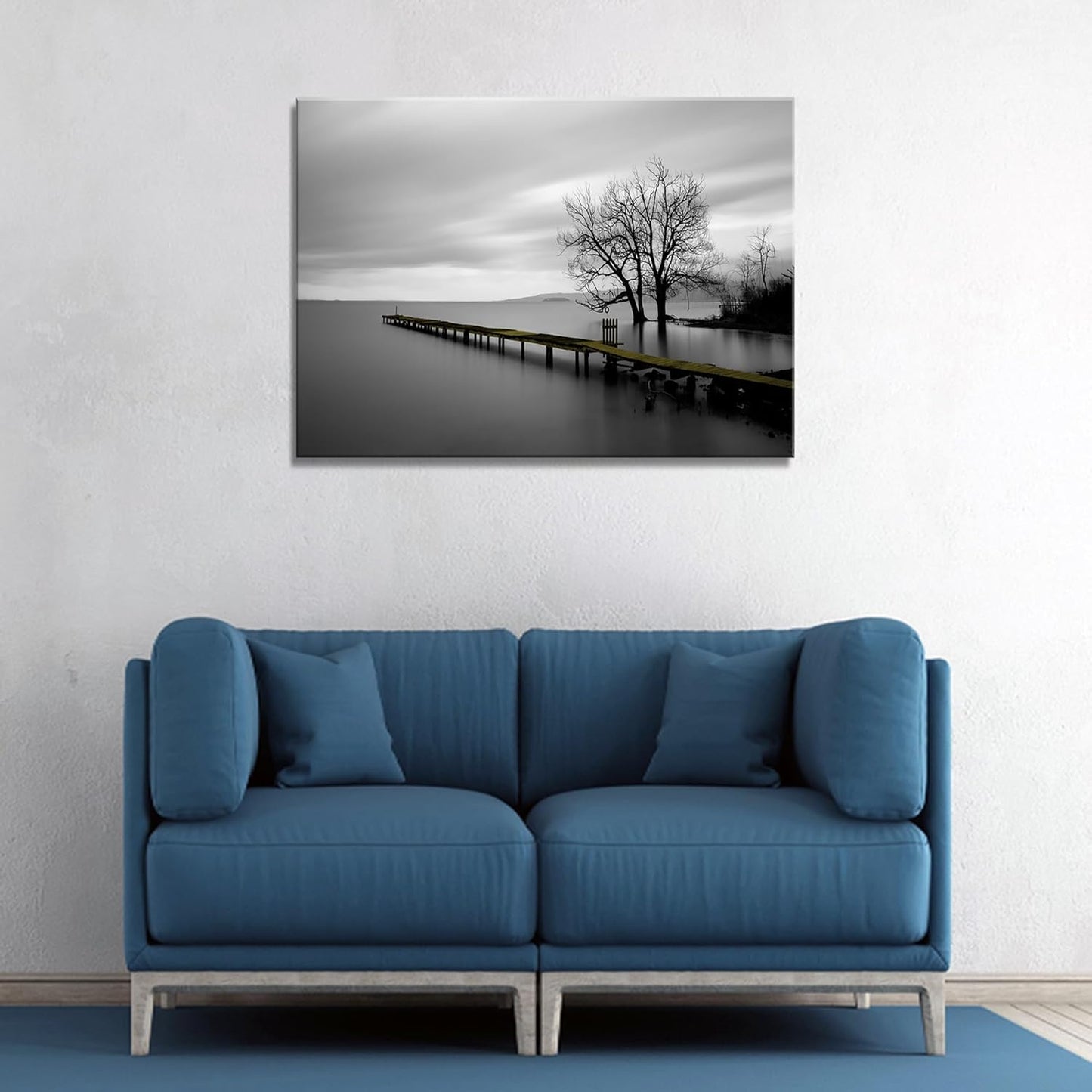 DZL Art S74981 Canvas Prints Modern Minimalist Black and White Lake Trees Landscape Wall Art Painting for Living Room Bedroom Decor Office Wall Decor Home Decoration