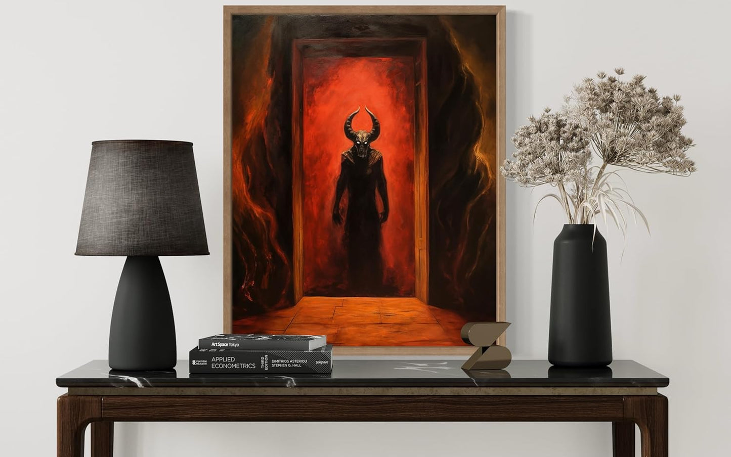 Satan and Hell Poster Art Print, Halloween Scary Vintage Wall Art Academia Spooky Painting Decoration for Horror Prints, Gothic Posters Bedroom Decor 89 (Satan and Hell, 16 x 20 inches, Wood Frame)