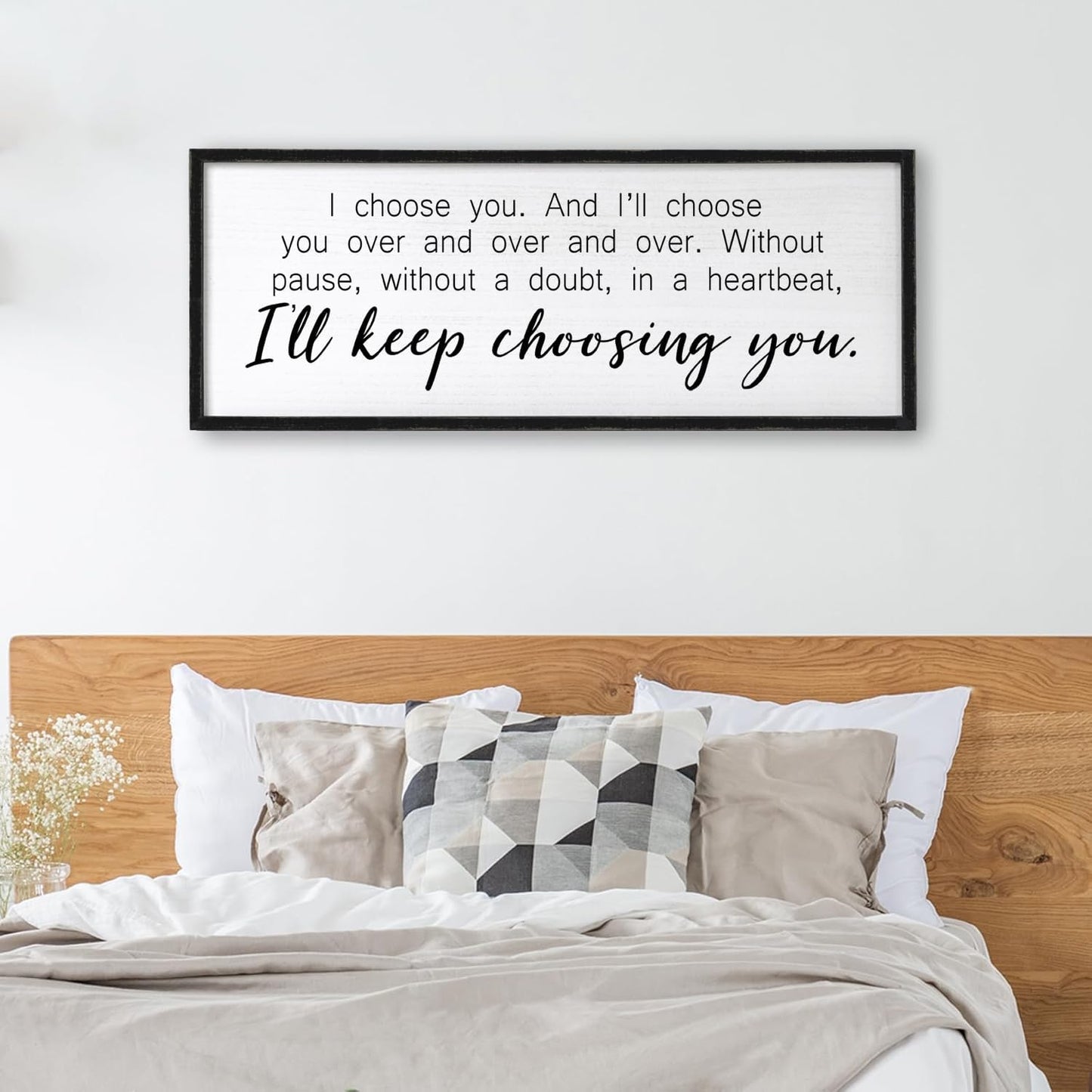 I Choose You Sign Wall Decor Art Above Bed 32X12 Inch I Love You Romantic Wood Framed for Master Bedroom Over Bed I'll Keep Choosing You Sign (Black)