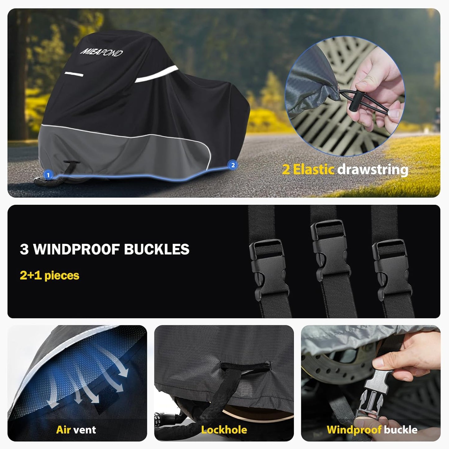 Motorcycle Cover for Cruiser Models Harley Davidson Iron 883, Fat Boy, Softail Slim, Softail Standard, Street Bob 114, Sport Glide, and Most Motorcycles - Waterproof Motorcycle Cover Outdoor Storage