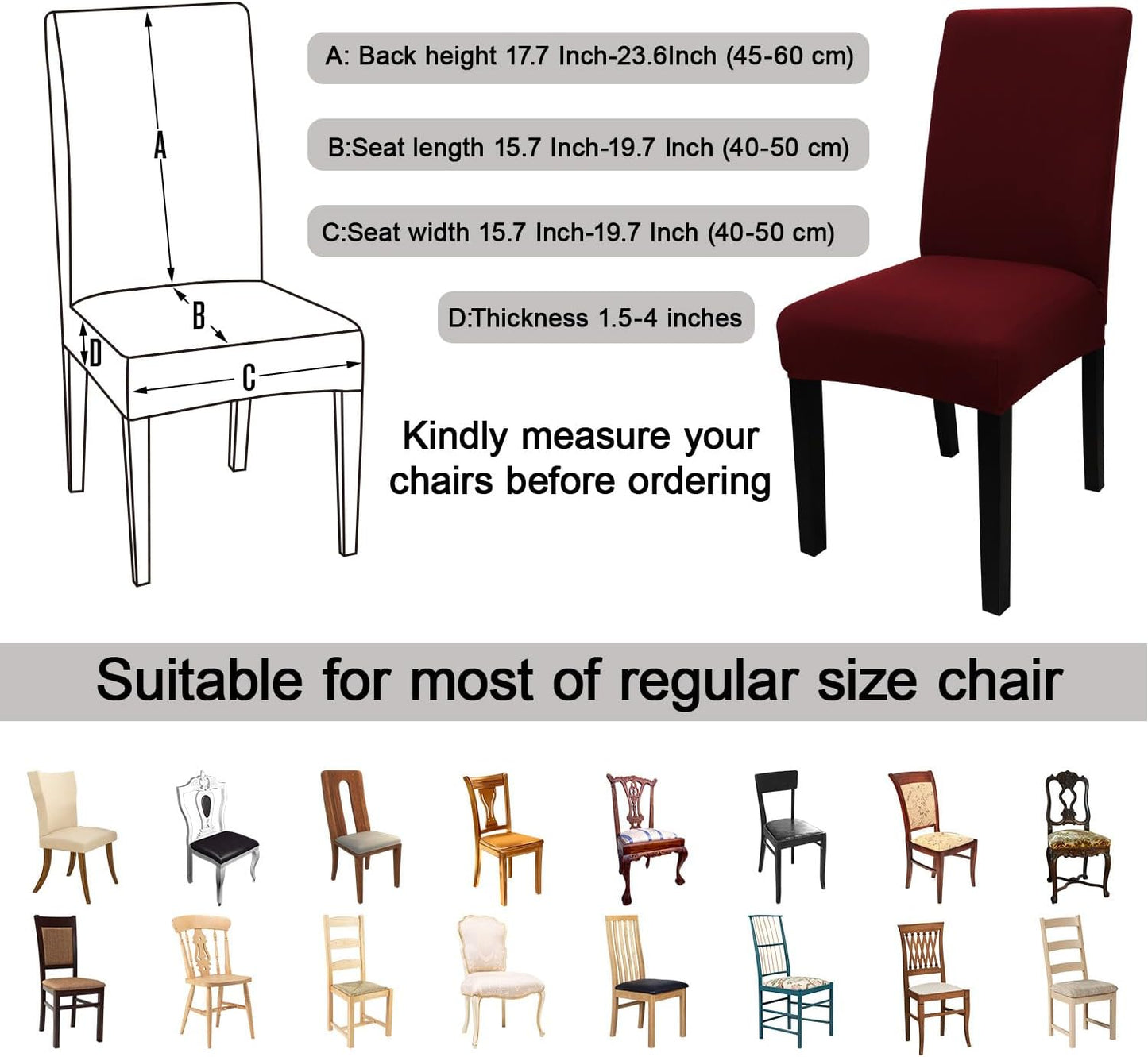 JQinHome 6 Pcs Dining Chair Slipcover,High Stretch Removable Washable Chair Seat Protector Cover for Home Party Hotel Wedding Ceremony (Burgundy)