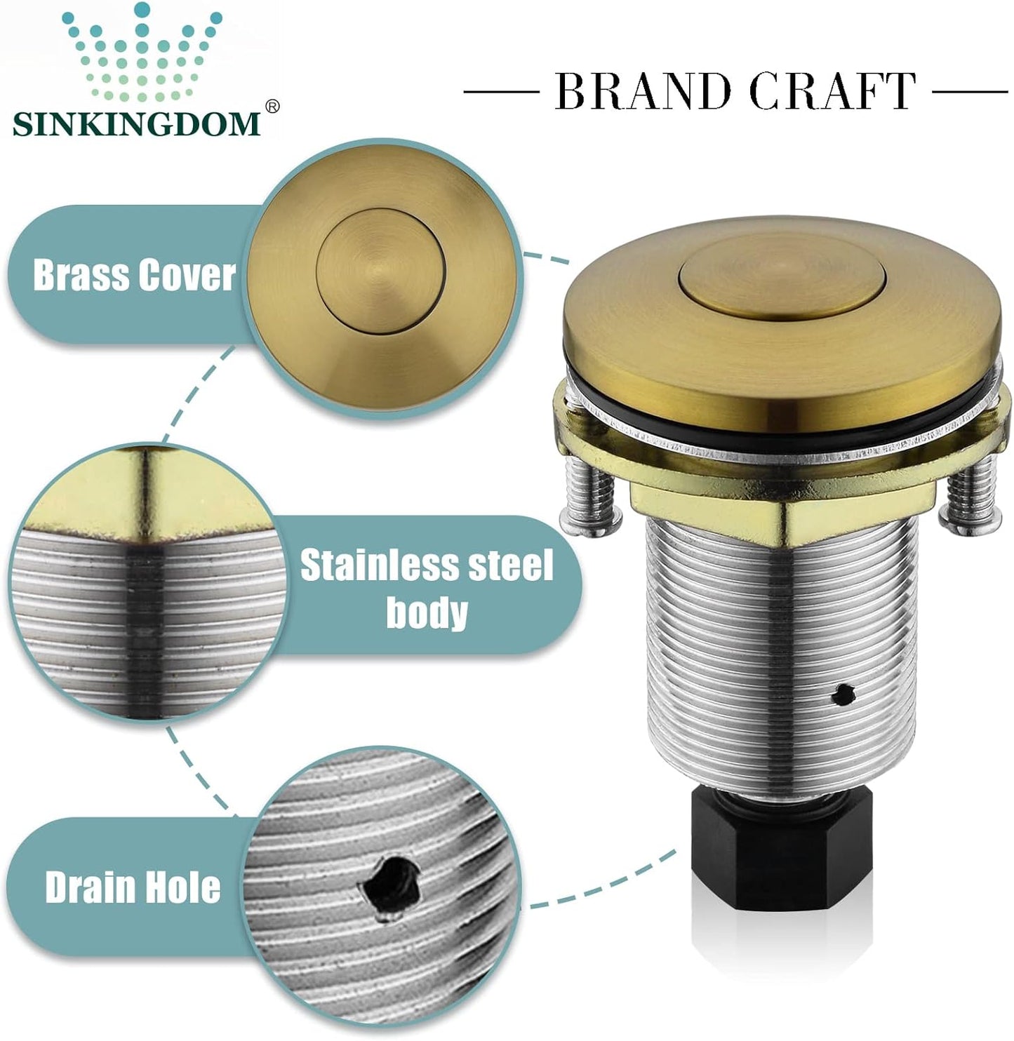 Garbage Disposal SinkTop Air Switch Kit with Stainless Steel Button, Champagne Gold