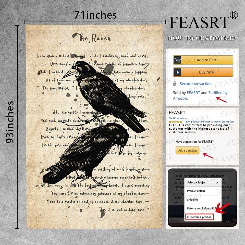 FEASRT Crow Tapestry The Legendary Black Crow Ancient Hymn Art Wall Hanging Tapestries 71x93 Inches for Home Living Room Bedroom Dorm GTQQAY1540