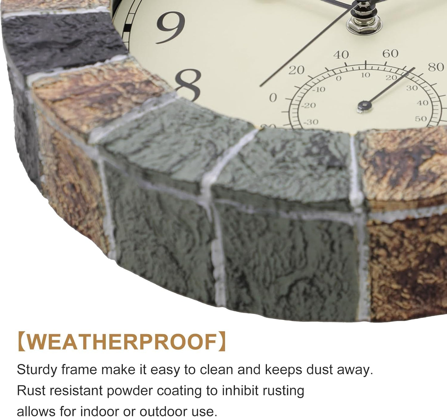 eYotto 10 Inch Small Indoor/Outdoor Waterproof Wall Clock with Thermometer Silent Non-Ticking Battery Operated Wall Clocks Weatherproof for Patio, Pool, Garden, Lanai, Fence, Porch, Deck, Bathroom