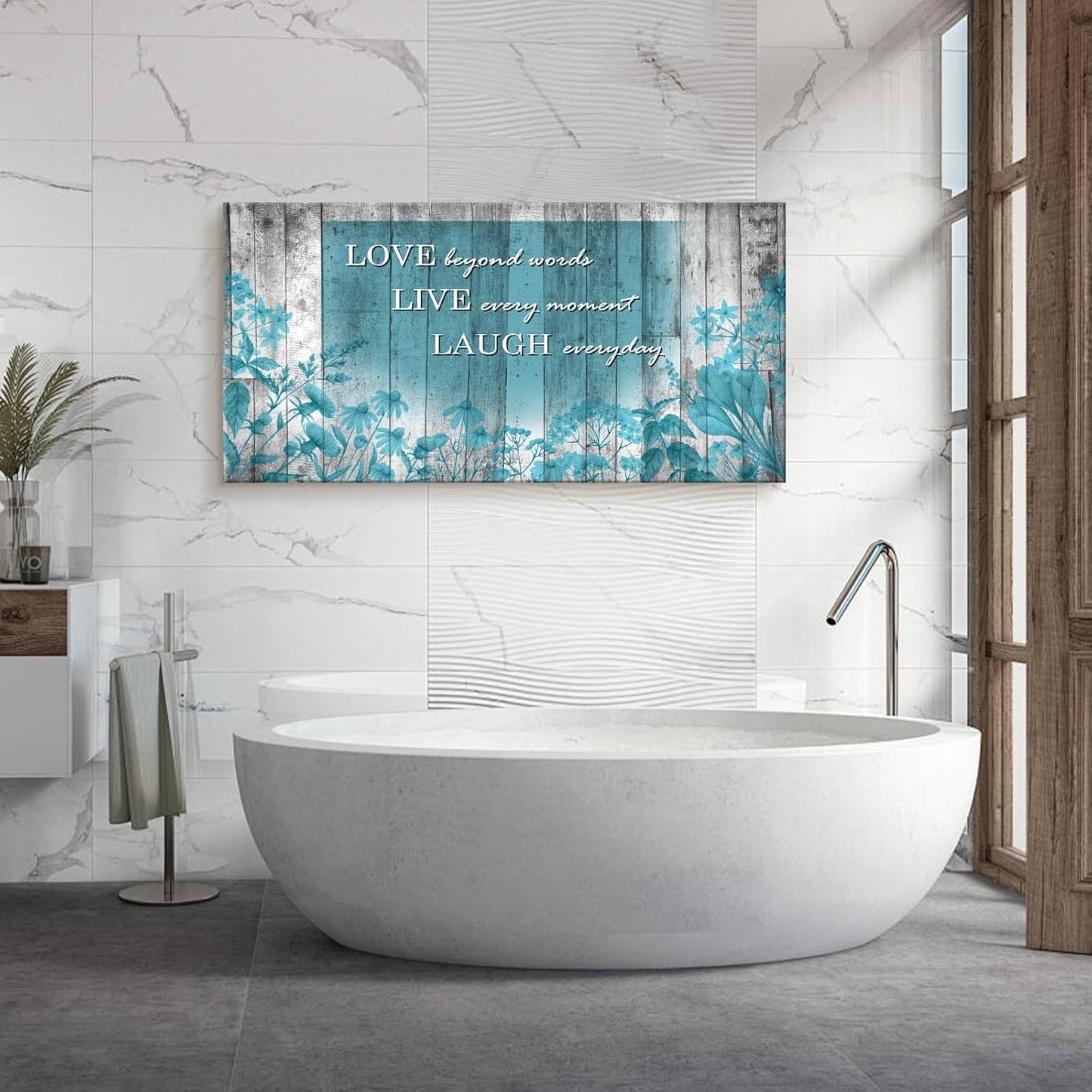 Cao Gen Decor Art S07075 Wall Art Motivational Quotes Canvas Prints 1 Panels Teal Flowers Abstract Pictures Paintings Stretched and Framed for Living Room Bedroom Kicthen Office Artwork