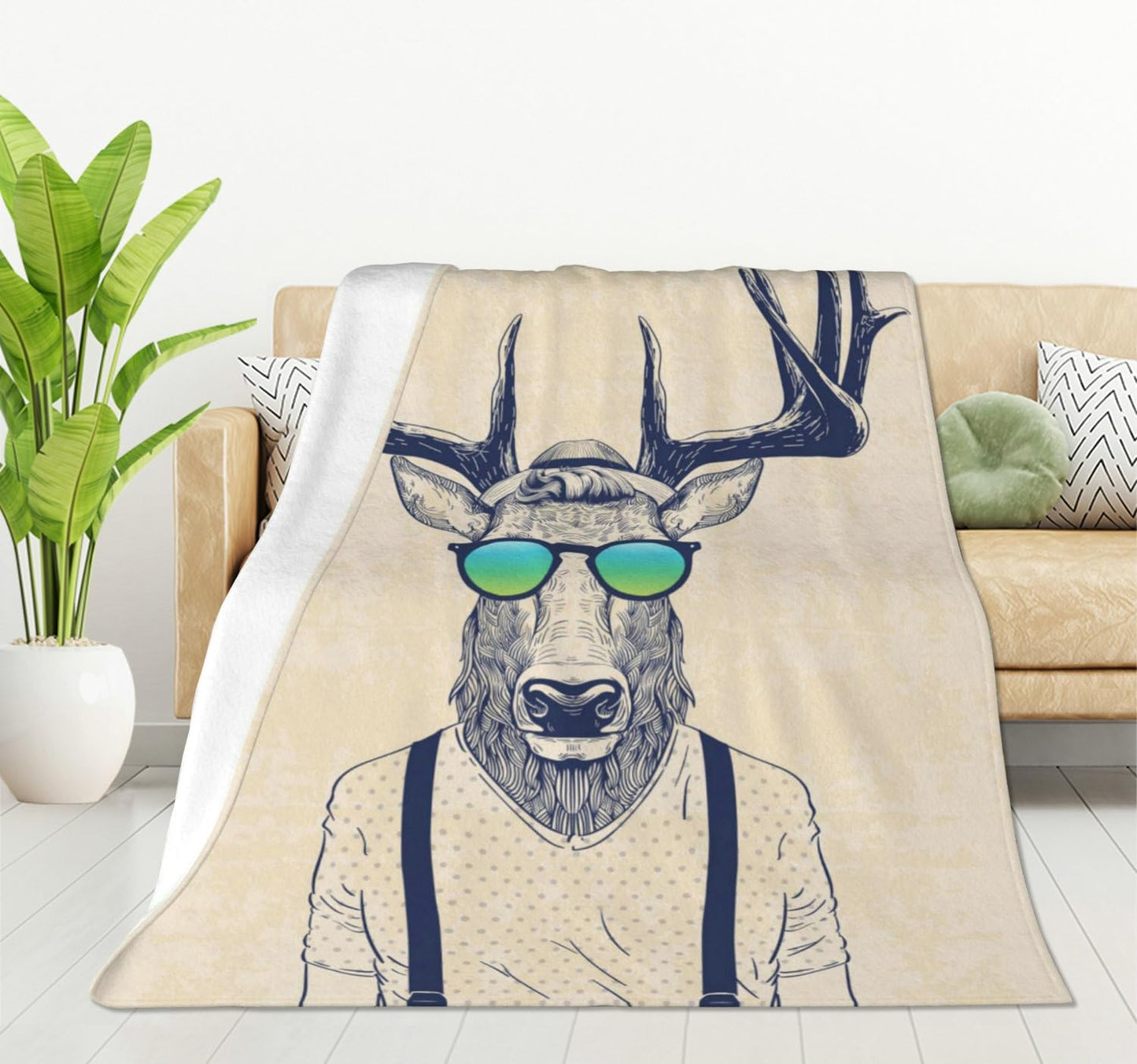 HGOD DESIGNS Deer Throw Blanket Deer Dressed up Like Cool Hipster Blanket Super Soft Flannel Throw Blanket Lightweight Plush Fuzzy Bed Blanket for Bedding Sofa and Travel 40"X50"