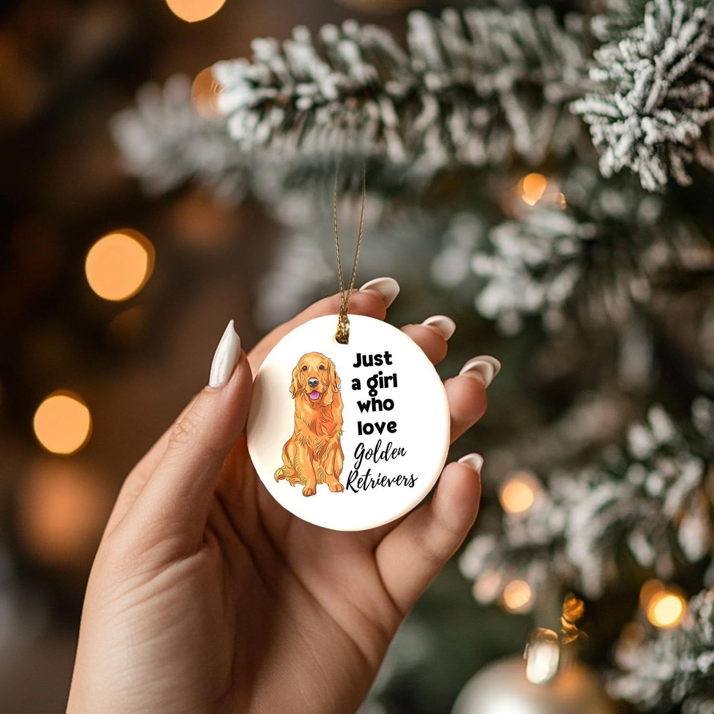 Golden Retriever Ornaments for Christmas Tree, Dogs Lovers Gifts for Women, Just a Girl Who Loves Golden Retriever Ceramic Christmas Tree Ornaments