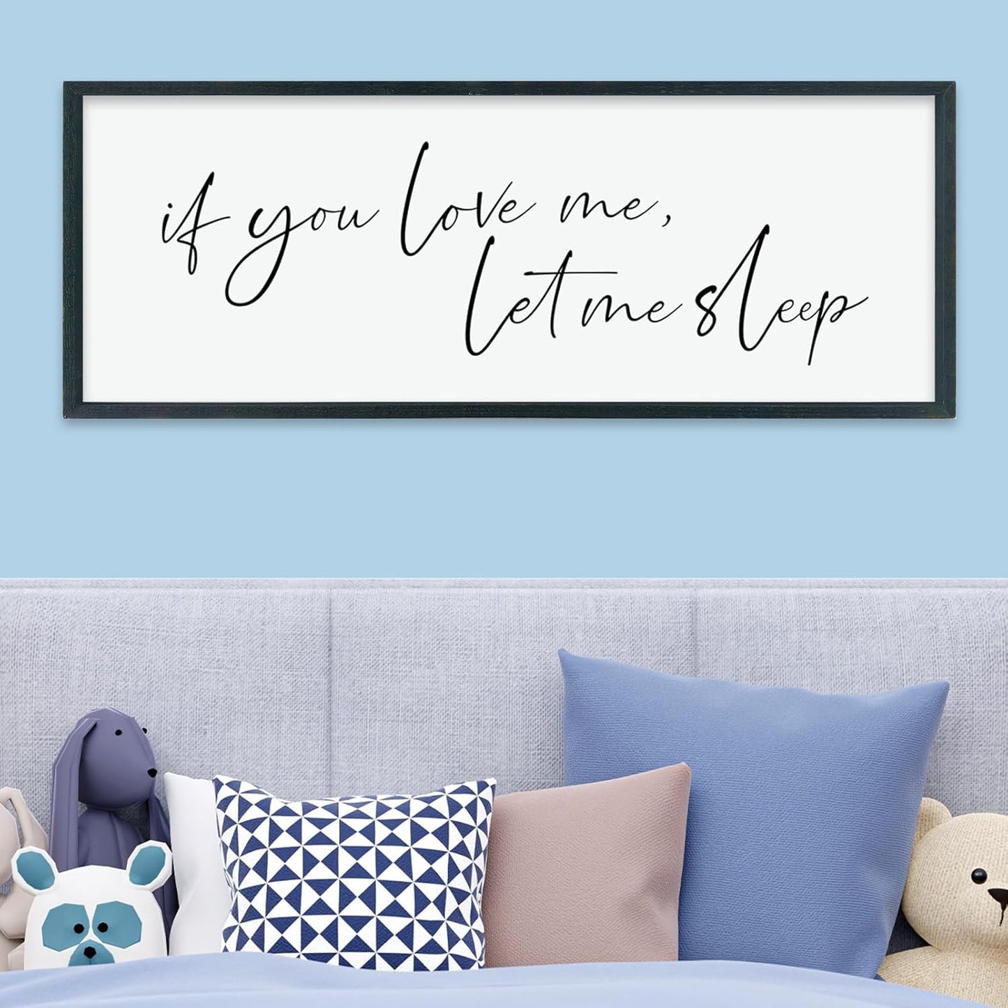 LuZhiQiang If You Love Me Let Me Sleep Wall Decor Art 40"×15" Bedroom Above Bed Sign Large Wood Framed Wall Hanging (Black)