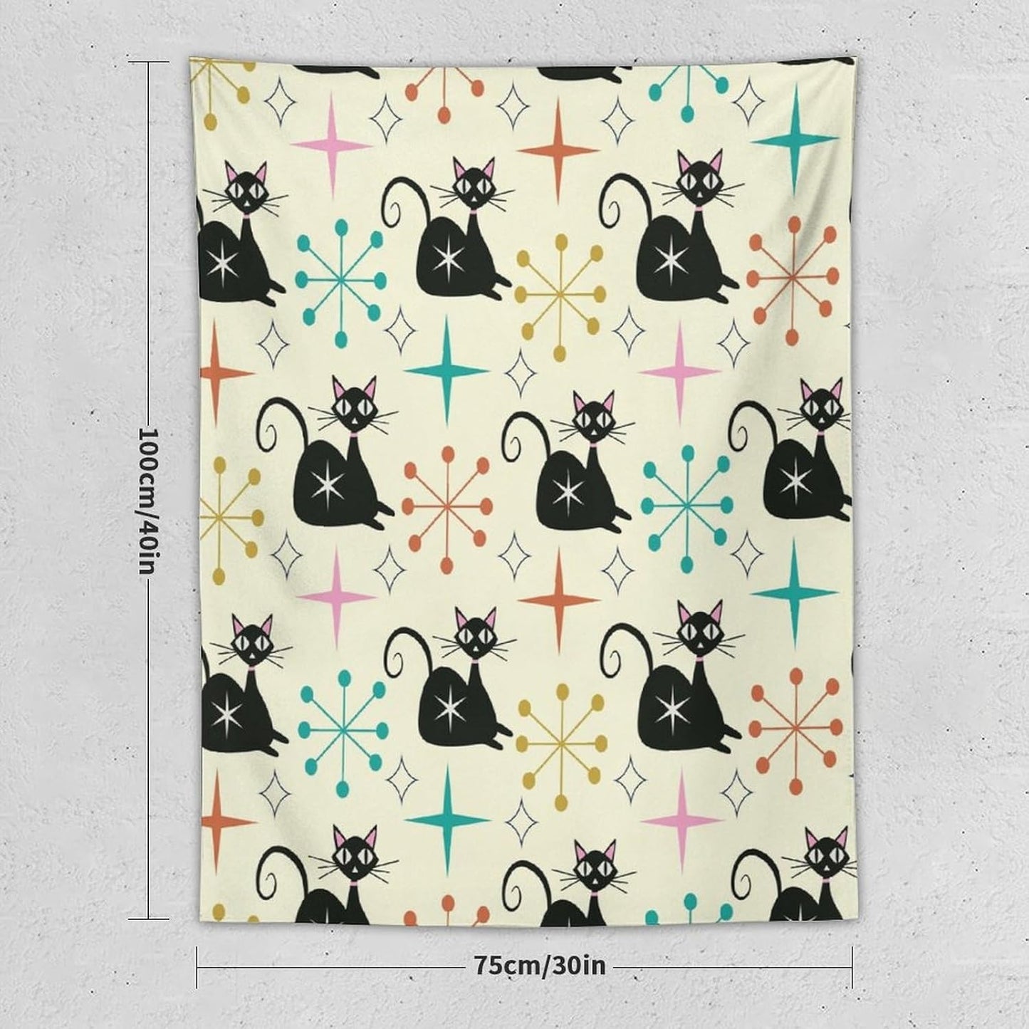 ICMOLYYENLO Abstract Cat Tapestry, Medieval Abstract Atomic Star Cat Vintage Home Wall Hanging Art Tapestry for Bedroom Living Room Dormitory 40x60 Inch