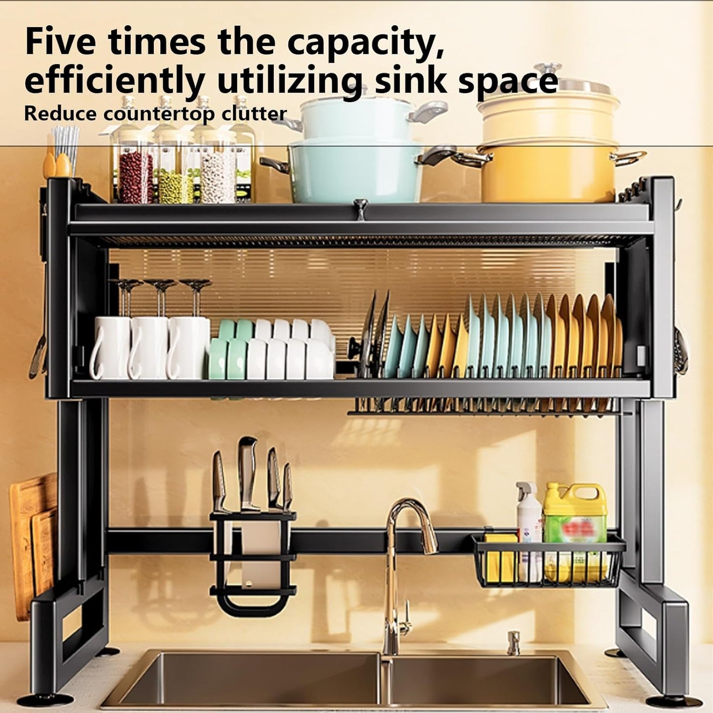 Home Furnishing Over The Sink Dish Drainer Drying Rack 3 Tier Over Sink Dish Rack for,oversink Dish Dry Rack,Space Saving Dish Drying Rack,Kitchen Sink Organizer countertop(Black,105cm/41.3in)