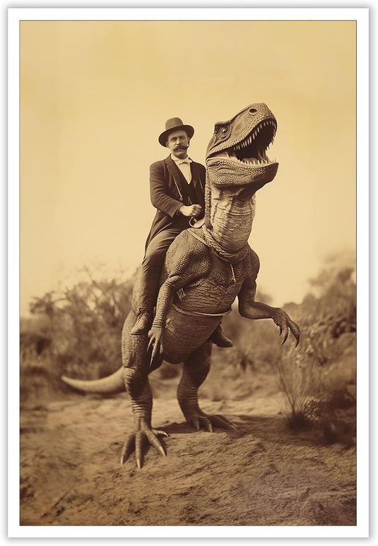 Goth Decor Antiqued Wicca Art Poster Dark Academy Dinosaur And Cowboy Canvas Wall Art Horror Posters Spooky Indoor Art Family Bedroom Office Space Decor 24X36inch Unframed