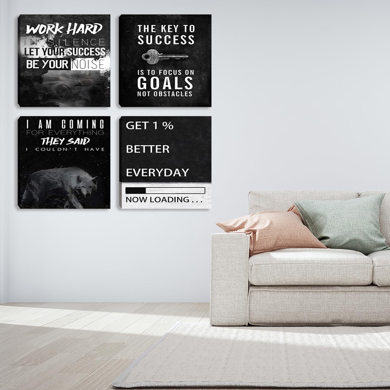 Motivational Wall Decor Art Inspirational Success Canvas Poster Artwork Positive Quote Painting Office Wall Decor Art for Women Men Company Bedroom Living Room Home Decoration Framed 12”X12”X4