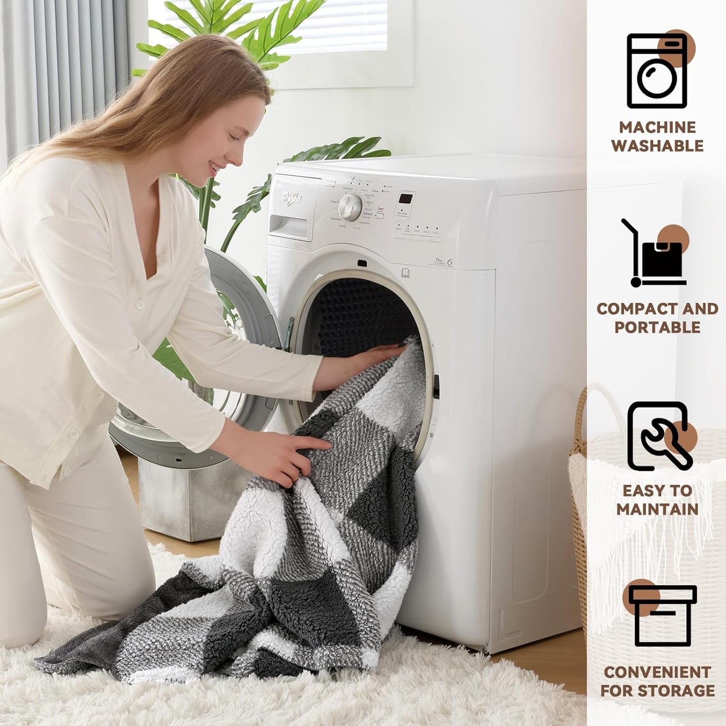 LURKA Checkered Sherpa Fleece Queen-Size Bed Blanket - Extra Thick and Warm Winter Soft Fuzzy Plush Blanket for Couches, Beds & Pets, Smoke Grey, 90x90 Inches