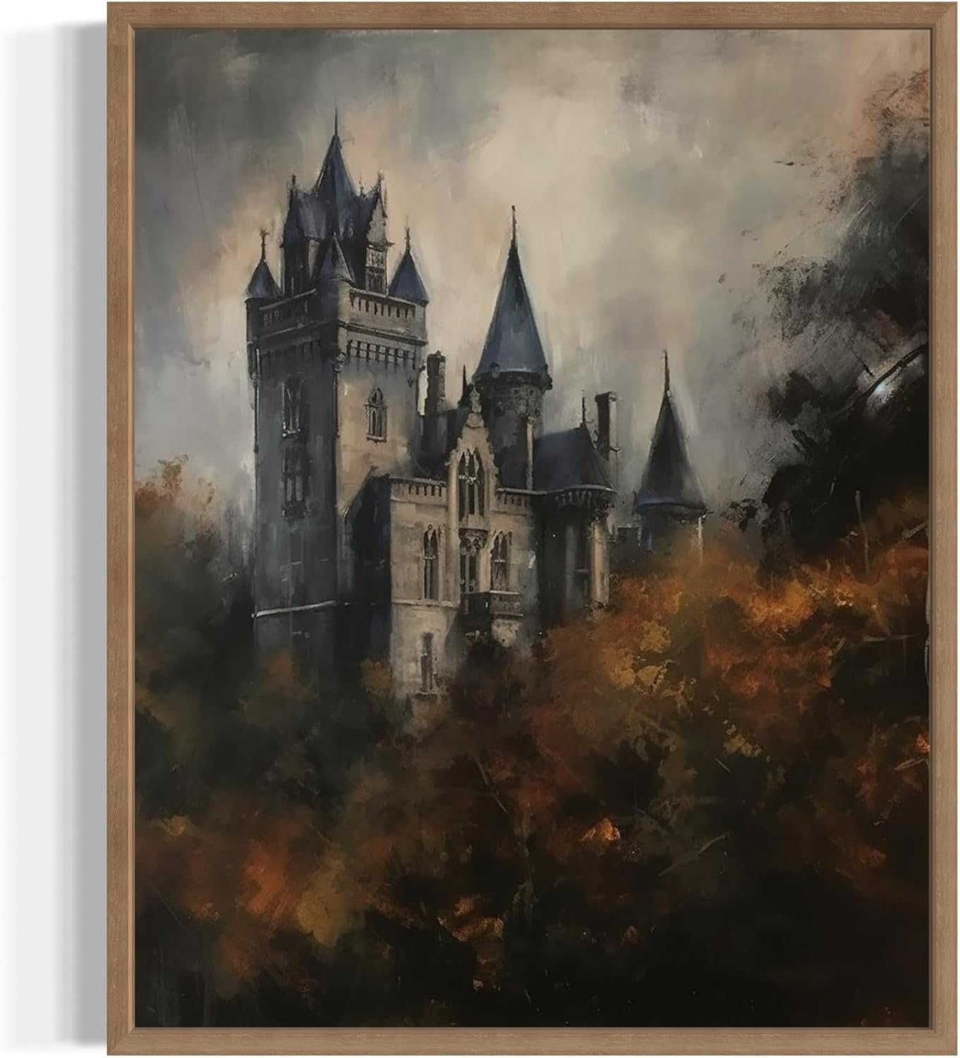Old Castle Poster Art Print, Halloween Scary Vintage Wall Art Academia Spooky Painting Decoration for Horror Prints, Gothic Posters Bedroom Decor 89 (Old Castle, 8 x 10 inches, Wood Frame)
