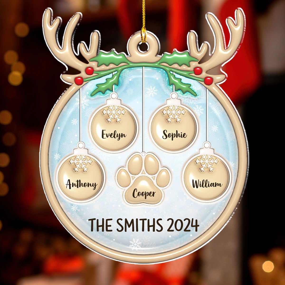 Family Charm Personalized 3D Inflated Effect Acrylic Ornament, Custom up to 10 Names, Ideal for Family, Friends, and Loved Ones