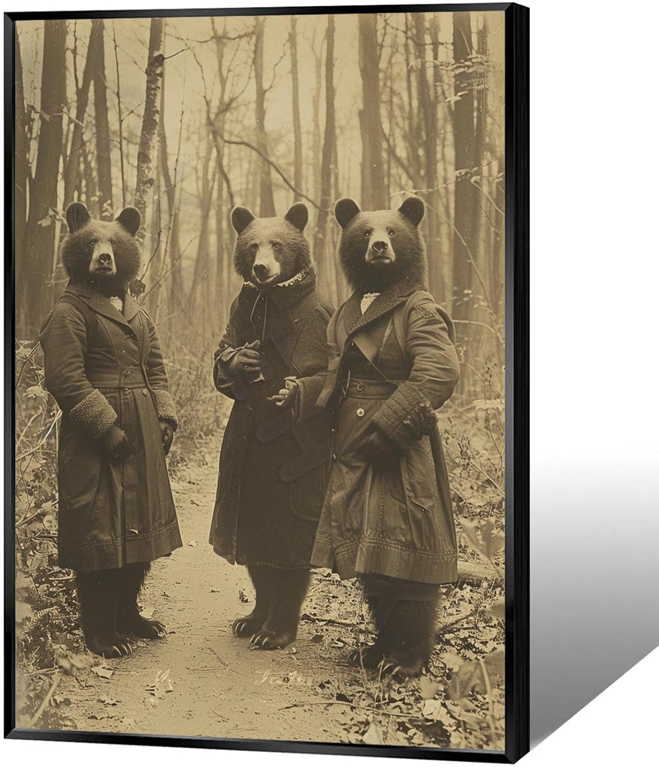 Vintage Horror Halloween Wall Decor Spooky The Three Bears In Occult Forest Spooky Canvas Wall Art Poster Gothic Dark Academia Decorations Room Creepy Print 12X16inch Aluminum Framed