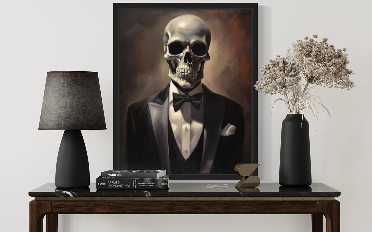 Skull Portrait Poster Art Print, Halloween Scary Vintage Wall Art Academia Spooky Painting Decoration for Horror Prints, Gothic Posters Bedroom Decor 89 (Skull Portrait, 16 x 20 inches, Black Frame)