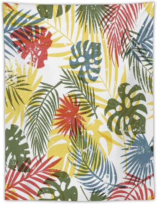 ICMOLYYENLO Boho Green Leaves Tapestry, Mid Century Abstract Tropical Palm Leaves Modern Minimalist Geometric Wall Hanging, Neutral Home Decor Art for Living Room Bedroom Dorm 50x60 Inch