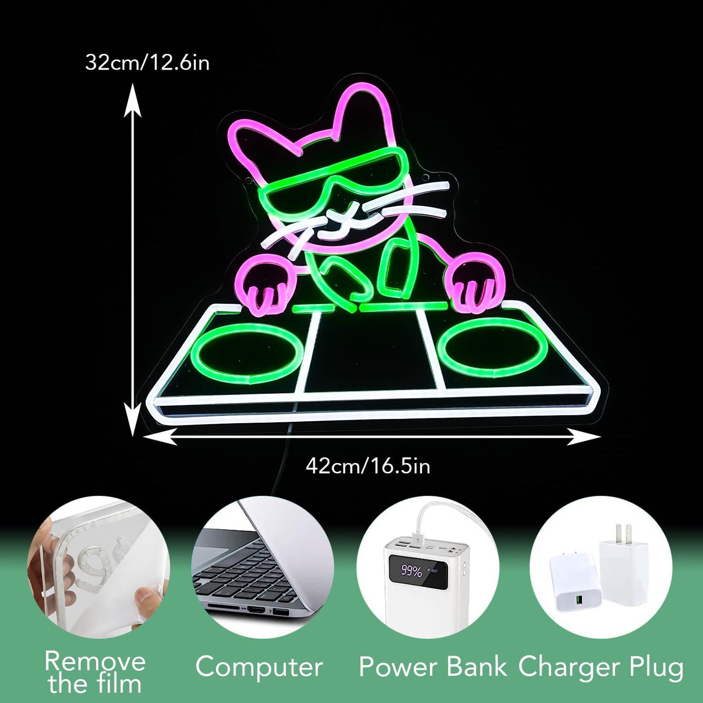 Cat DJ Player Neon Sign Dimmable DJ Player Led Neon Light for Wall Decor USB Powered Cool Neon Light Sign for Bar Party Man Cave Bedroom Art Wall Decoration
