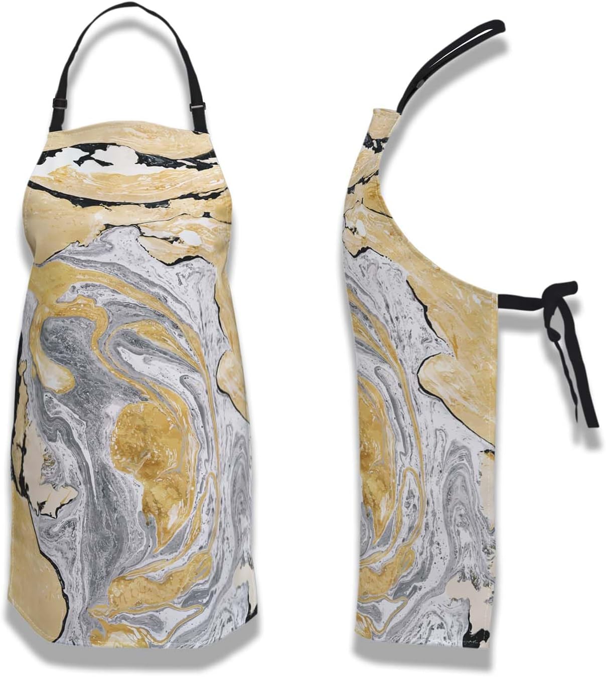 Funny Aprons for Adults Women Gold and Black Marble Women Apron for Kitchen Cooking Restaurant BBQ Painting Crafting Gardening 27” (W) x 31” (H), Waterproof Apron