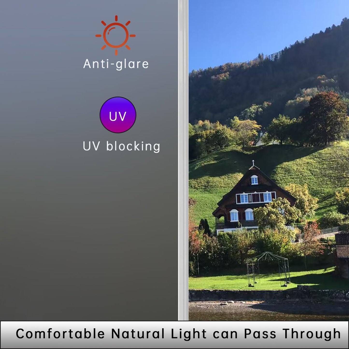 Frosted Glass Window Privacy Film Decorative, Bathroom Privacy Film for Glass Windows Cover, Static Cling, Removable, Reusable, Anti-UV, Anti-Glare, Heat Blocking,Gray,45.2X196.9Inch