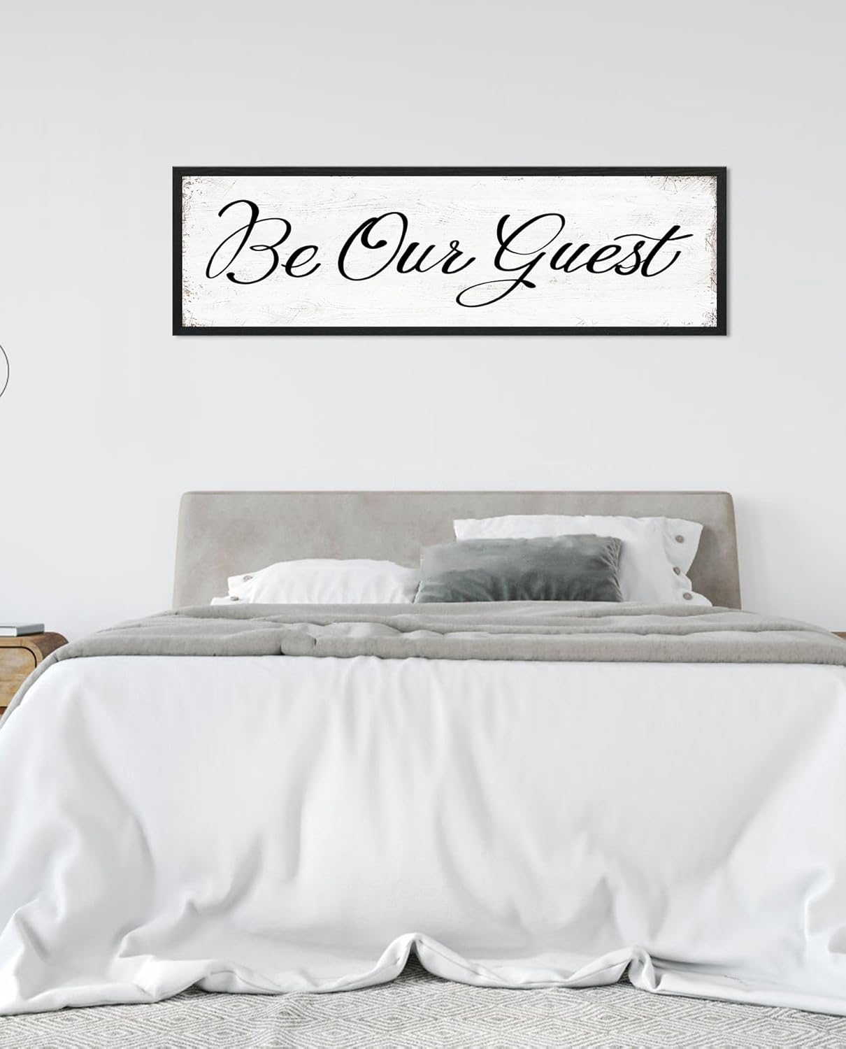 HLJ ART Be Our Guest Wall Decor: Farmhouse Bedroom Art Above Bed, 12" x 40" Framed Large Guest Room Signs, Rustic Country Decorative Plaques for Home Living Room Kitchen