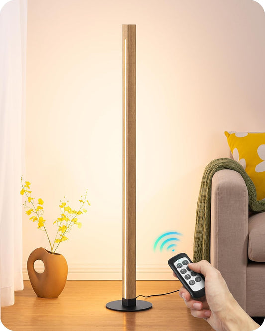 EDISHINE Corner Floor Lamp, Upgraded Dual-Sided Lighting, Wooden Floor Lamps for Living Room, Standing Lamp with Remote/Foot Control, 7CCT & Dimmable Floor Lamp for Bedroom, Office, Natural Wood