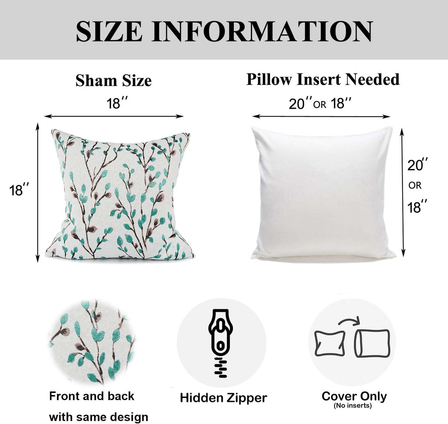 YOUR SMILE Classical Embroidery Jacquard Green Square Decorative Throw Pillow Case Cushion Cover 18x18 inch