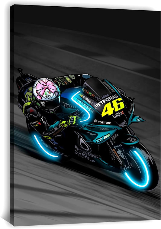 Sorventina Neon-Style Motorcycle Wall Art Prints - Last Dance YZR-M1, 16x24 Wrapped Frame