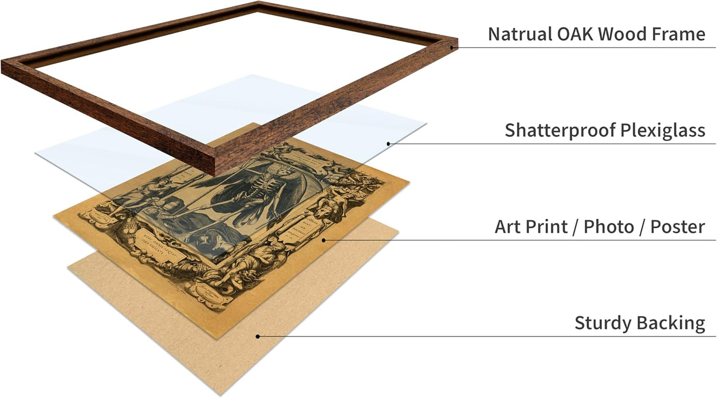 Poster Master Vintage Medieval Poster - Retro Gothic Print - Gift for Artist, Friend - Angel of Death, Memento Mori, Life, Skeleton, Dark - Wall Decor for Home, Living Room, 16x20 Brown Framed