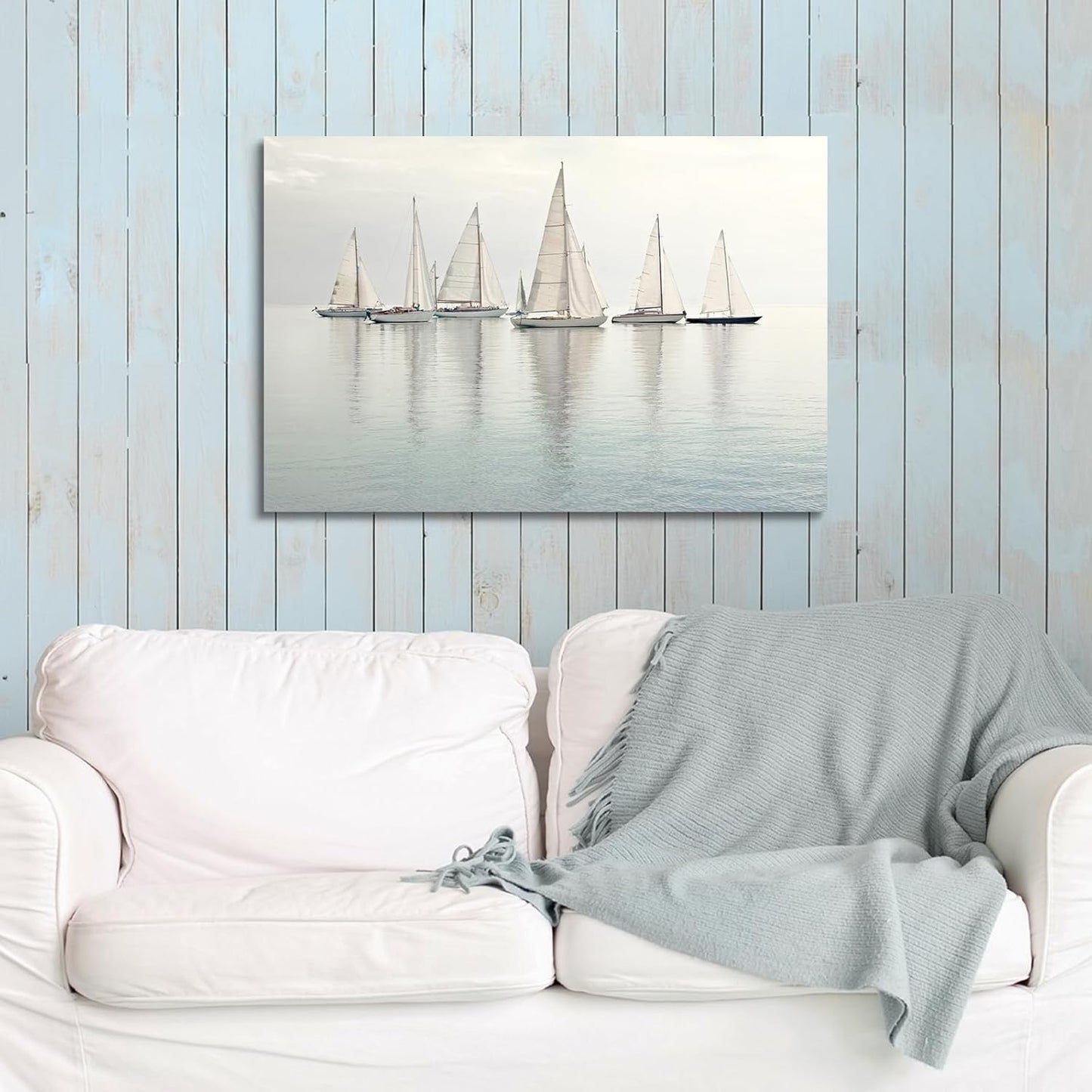 Nautical Sailing Picture Wall Art - Coastal Sailboat Canvas Ocean Ship Prints Sea Level Boat Painting Artwork for Living Room Home Office