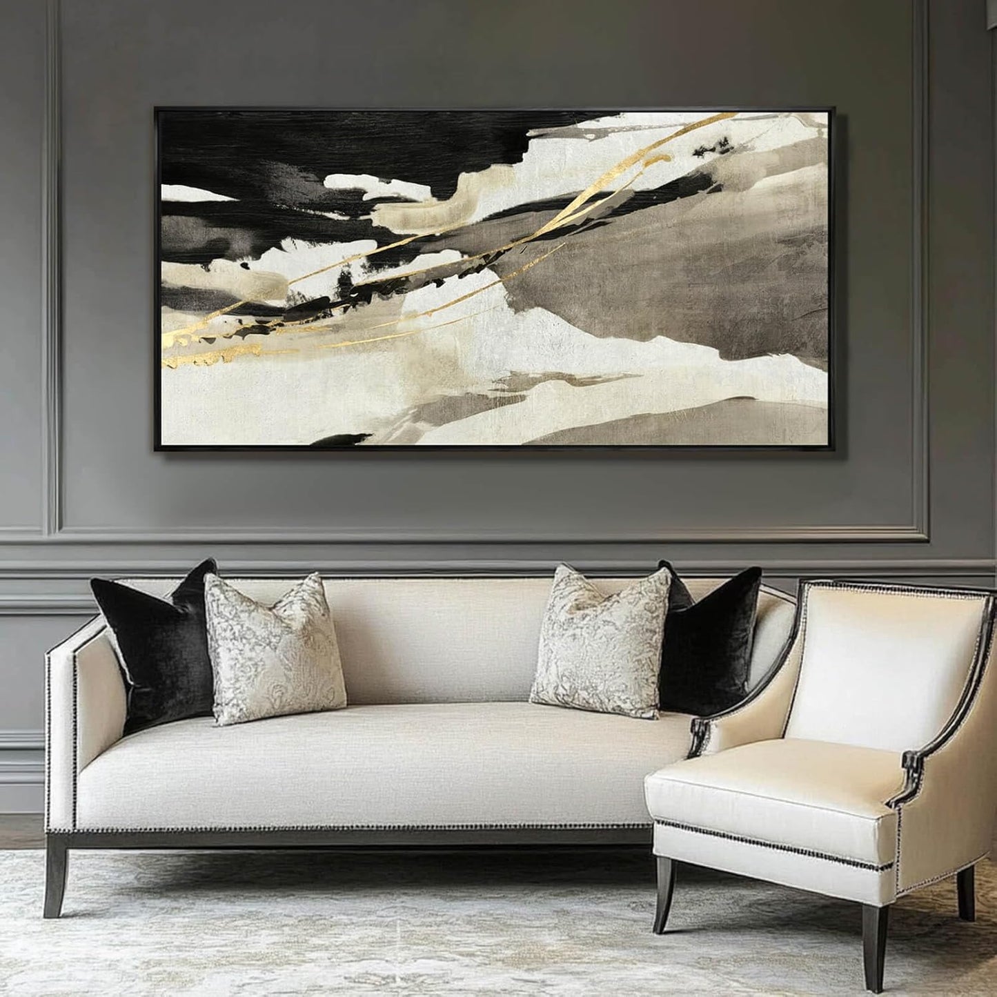 Gold Wall Decor Black Wall Art Abstract Wall Art for Living Room Framed Artwork for Office Modern Pictures for Wall 20”x40”