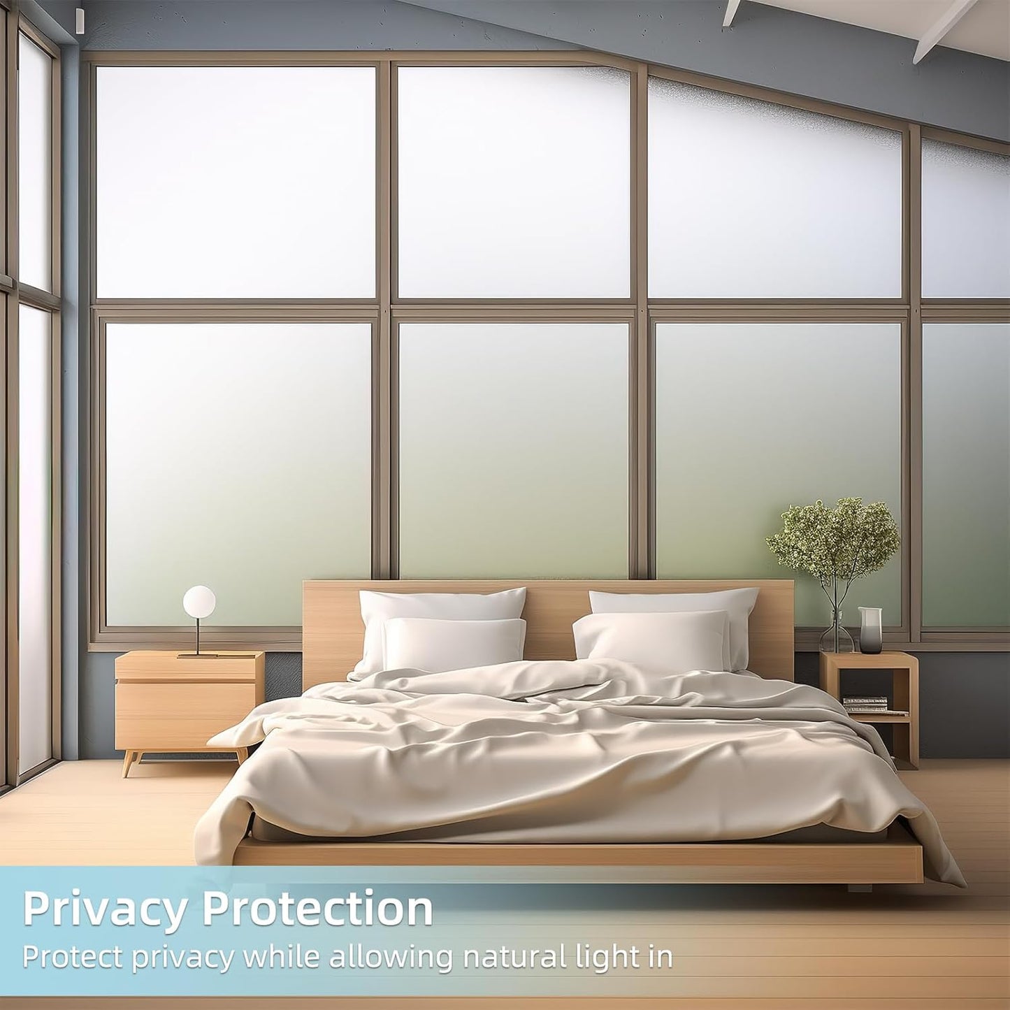 DUOFIRE Privacy Window Film Frosted Glass Film Matte White Static Cling Glass Film No Glue Anti-UV Window Sticker Non Adhesive for Privacy Office Meeting Room Bathroom Living Room DS001W 17.4x118in