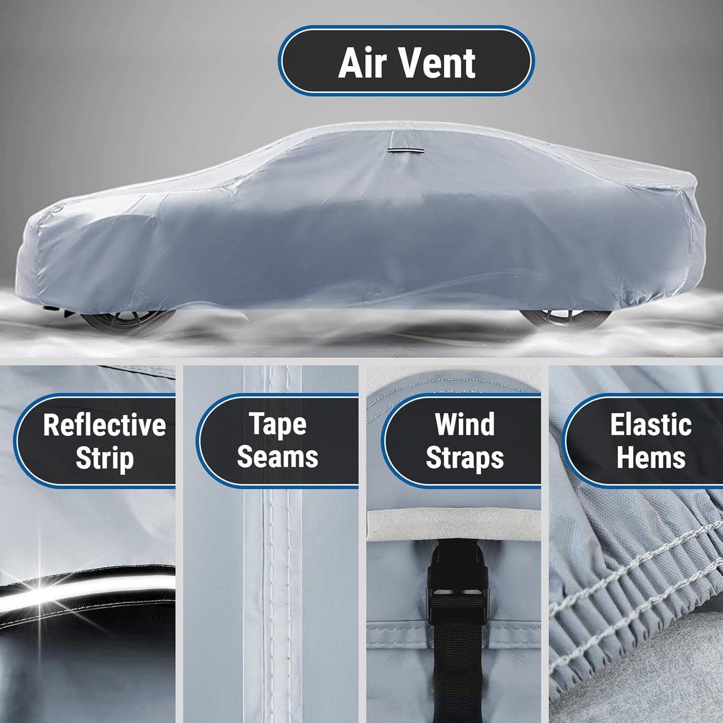 iCarCover Custom Car Cover for Chevy Del Ray (1958) Waterproof All Weather Rain Snow UV Sun Protector Full Exterior Indoor Outdoor Car Cover (Stripe - Gray/Black)