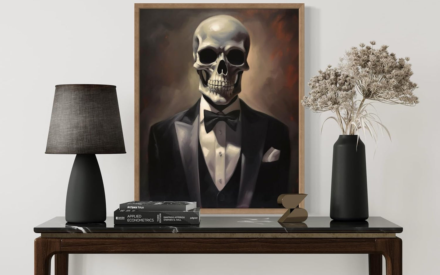 Skull Portrait Poster Art Print, Halloween Scary Vintage Wall Art Academia Spooky Painting Decoration for Horror Prints, Gothic Posters Bedroom Decor 89 (Skull Portrait, 8 x 10 inches, Wood Frame)