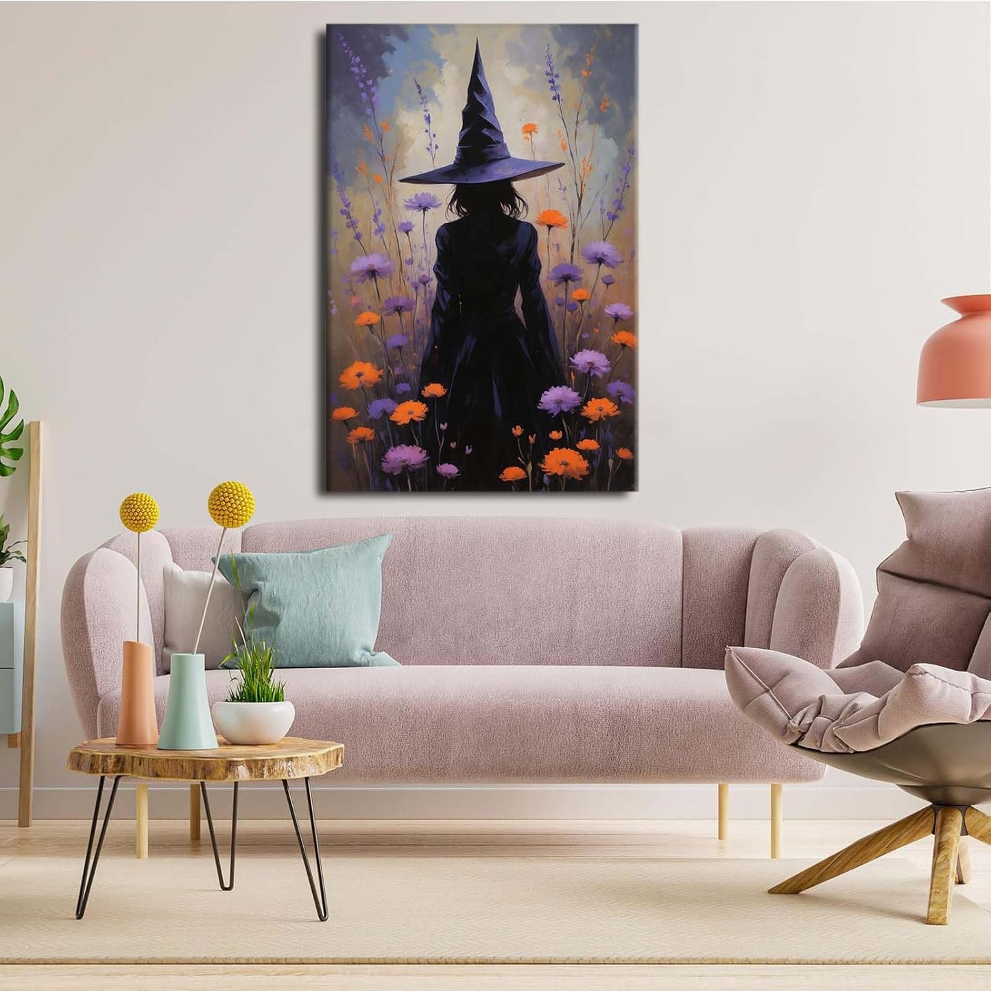 JFHCQJPK Country wildflower witch canvas print halloween mashup art witch purple decoration bohemian elegant art poster28x40in Frameless